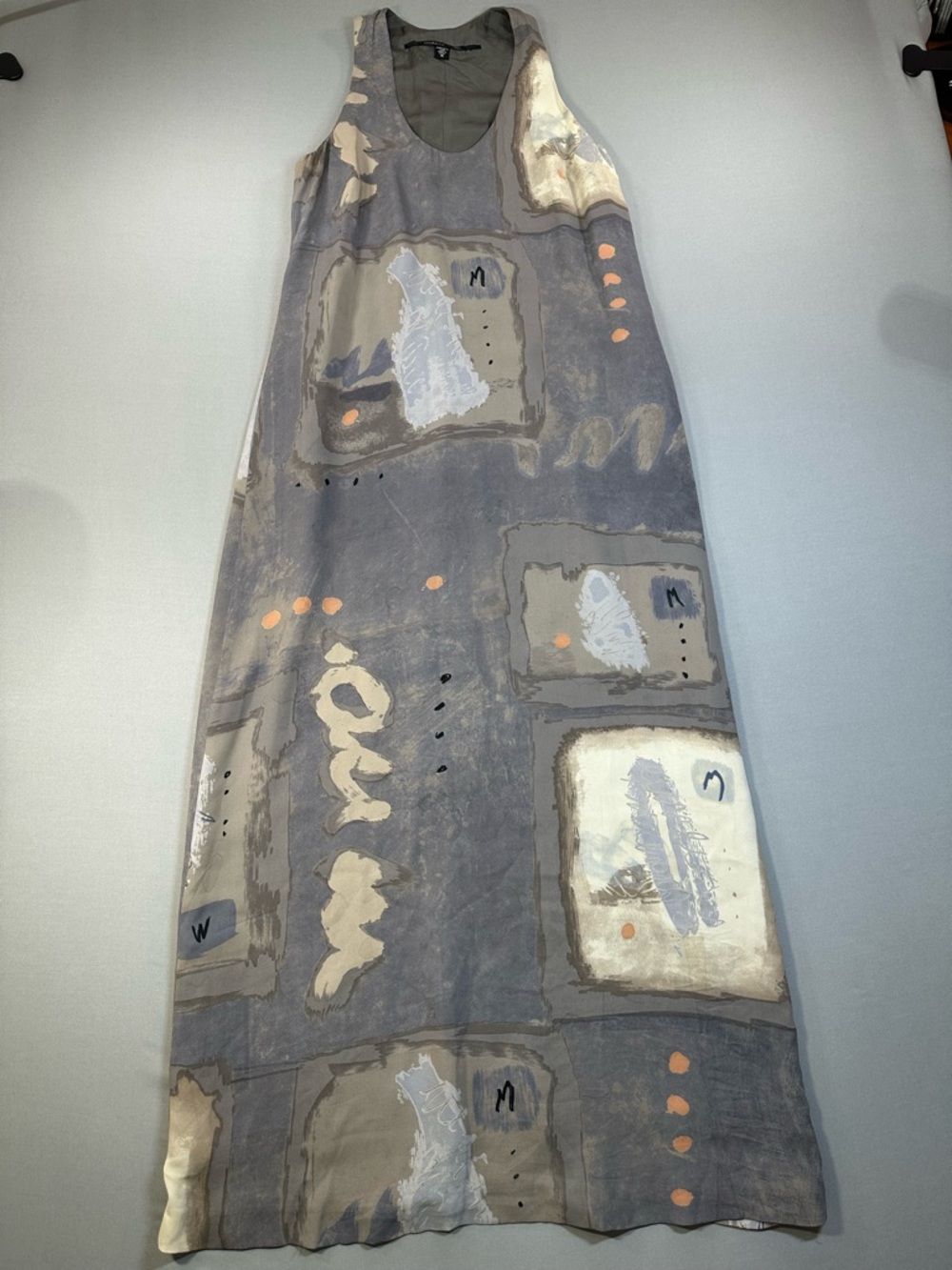 Sleeveless Abstract Print Grey Maxi Dress